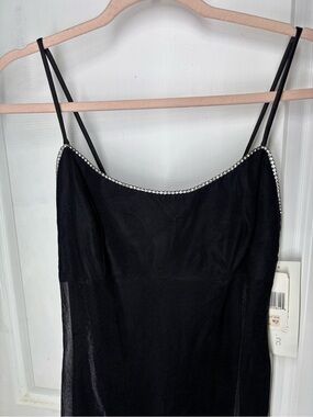 Y2K Ever Beauty Black Rhinestone Asymmetrical Midi Dress Sz 4 NWT